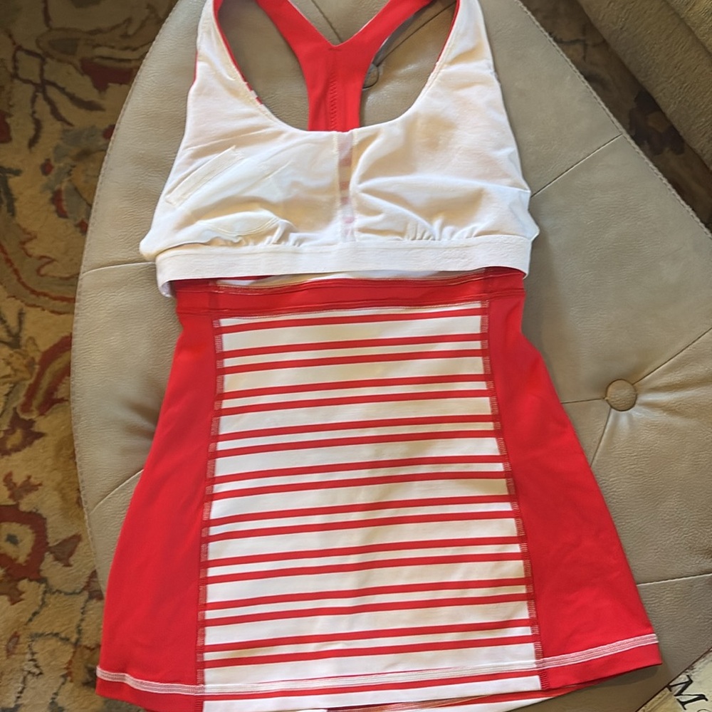 Lululemon XS Tank with built in bra- red and white stripes with one call out❤️ - Picture 10 of 12